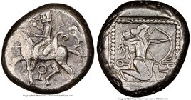 CILICIA. Tarsus. Ca. late 5th century BC. AR stater (20mm, 10.59 gm, 10h). NGC XF 4/5 - 5/5. Satrap on horseback riding left, reins in left hand, lotu...