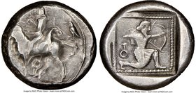 CILICIA. Tarsus. Ca. late 5th century BC. AR stater (20mm, 9.49 gm, 7h). NGC VF 3/5 - 4/5. Satrap on horseback riding left, reins in left hand, lotus ...