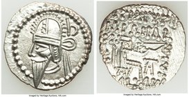 PARTHIAN KINGDOM. Vologases VI (AD 207-222). AR drachm (21mm, 3.68 gm, 12h). AU. Ecbatana. Diademed bust of Vologases VI left, wearing pointed beard a...