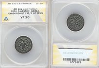 JUDAEA. Bar Kochba Revolt (AD 132-135). AE small bronze (22mm, 5h). ANACS VF 20. Year 1 (AD 132/3). Eleazar the priest (Paleo-Hebrew), seven-branched ...