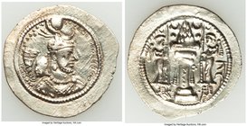 SASANIAN KINGDOM. Yazdgird (Yazdgard) I (AD 399-420). AR imitative drachm (28mm, 4.10 gm, 3h). VF. Bust right, wearing mural crown ornamented with fro...