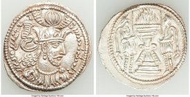 KUSHANO-SASANIAN KINGDOM. Varhran of Gandhara (ca. AD 355-365). AR drachm (28mm, 3.57 gm, 3h). XF. Sasanian style bust right, wearing mural crown with...