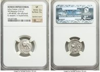 Julius Caesar, as Dictator (49-44 BC). AR denarius (18mm, 3.61 gm, 7h). NGC VF 2/5 - 3/5, bankers mark. Military mint traveling with Caesar in norther...