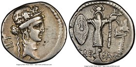 Julius Caesar, as Dictator (49-44 BC). AR denarius (19mm, 3.83 gm, 5h). NGC VF 5/5 - 4/5. Military mint moving with Caesar, late spring-early summer 4...