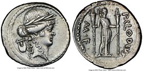 P. Clodius M.f. Turrinus (ca. 42 BC). AR denarius (19mm, 3.82 gm, 10h). NGC Choice XF 5/5 - 4/5. Rome. Laureate head of Apollo right; lyre behind / P•...