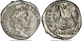 Augustus (27 BC-AD 14). AR denarius (19mm, 4h). NGC XF. Lugdunum, 2 BC-AD 4. CAESAR AVGVSTVS-DIVI F PATER PATRIAE, laureate head of Augustus right / A...