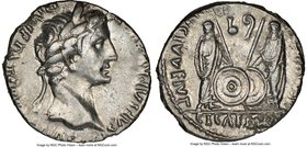 Augustus (27 BC-AD 14). AR denarius (18mm, 5h). NGC XF. Lugdunum, 2 BC-AD 4. CAESAR AVGVSTVS-DIVI F PATER PATRIAE, laureate head of Augustus right / A...