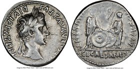 Augustus (27 BC-AD 14). AR denarius (19mm, 6h). NGC Choice VF, flan flaw. Lugdunum, 2 BC-AD 4. CAESAR AVGVSTVS-DIVI F PATER PATRIAE, laureate head of ...