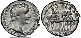 Tiberius (AD 14-37). AR denarius (18mm, 3.85 gm, 5h). NGC Choice VF 3/5 - 4/5. Lugdunum, AD 15-16. TI CAESAR DIVI-AVG F AVGVSTVS, laureate head of Tib...