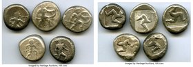 ANCIENT LOTS. Greek. Pamphylia. Aspendus. Ca. mid-5th century BC. Lot of five (5) AR staters. Fine-About VF. Includes: Hoplite and triskeles. Five (5)...