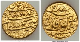 Durrani. Ahmad Shah gold Mohur ND (1754-1757) UNC (Ex-jewelry, Rim Filing, Scratches), Shahjahanabad mint, KM766, A-3090 (R). 19mm. 10.96gm. 

HID0980...