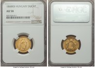 Franz Joseph I gold Ducat 1868-KB AU58 NGC, Kremnitz mint, KM448.1. Prooflike and lightly rubbed fields commensurate with grade. 

HID09801242017