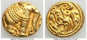 Gangas of Talakad gold Pagoda ND (1100-1327) AU, Fr-488, Mitch-702. 14.2mm. 3.94gm. Elephant right / ornamental floral scroll. 

HID09801242017