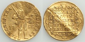 Utrecht. Provincial gold Ducat 1758 VF (Bent and Straightened), KM-7.4. 21.7mm. 3.47gm. AGW 0.1113 oz.

HID09801242017
