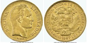 Republic gold 20 Bolivares 1887-(C) VF35 NGC, Caracas mint, KM-Y32. AGW 0.1867 oz. 

HID09801242017