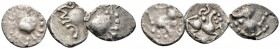 Keltische Münzen 
 Süddeutschland und angrenzende Gebiete 
 Vindeliker 
 Lot (3 Stücke): Quinare vom Typ &quot;Brillengesicht&quot; 2./1. Jh.v.Chr....