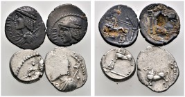 Keltische Münzen 
 Gallia 
 Belenos 
 Lot (4 Stücke): Quinare ca. 55 v. Chr. Wie vorher. Scheers 856.
 zwei Exemplare mit größeren Schrötlingsfehl...