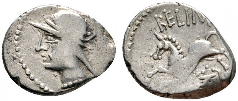 Keltische Münzen 
 Gallia 
 Belenos 
 Quinar ca. 55 v. Chr. Behelmte Büste de...