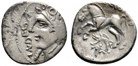 Keltische Münzen 
 Gallia 
 Carnutes 
 Quinar ca. 55 v. Chr. Büste nach links, davor ANDECOMBO / Pferd nach links über Wild­schwein, darüber ANDECO...