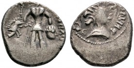 Keltische Münzen 
 Gallia 
 Haedui 
 Quinar ca. 69-50 v. Chr. -Bibracte-. Büste mit Strichelhaaren nach rechts, davor DVBNOREX / Krieger frontal st...