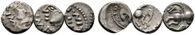 Keltische Münzen 
 Gallia 
 Lingones/Leuci 
 Lot (3 Stücke): Quinare. Wie vorher. LT 9025.
 zum Teil dezentriert und Prägeschwächen, schön-sehr sc...