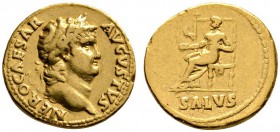 Römische Münzen 
 Kaiserzeit 
 Nero 54-68 
 Aureus 65/66 -Rom-. NERO CAESAR AVGVSTVS. Belorbeerte Büste nach rechts / Salus mit Patera nach links t...