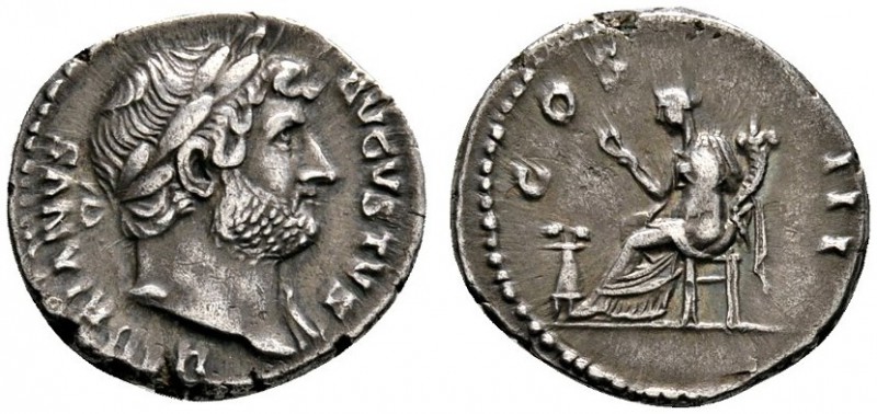 Römische Münzen 
 Kaiserzeit 
 Hadrianus 117-138 
 Denar 125/128 -Rom-. HADRI...