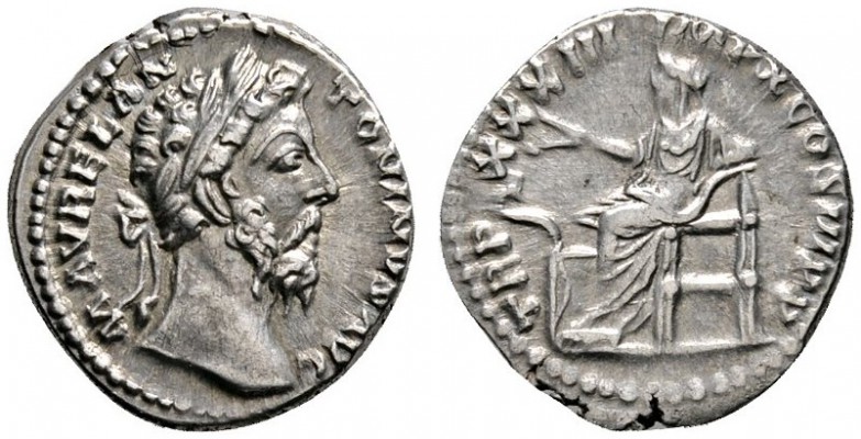 Römische Münzen 
 Kaiserzeit 
 Marcus Aurelius 161-180 
 Denar 179 -Rom-. M A...