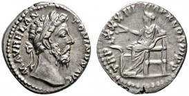 Römische Münzen 
 Kaiserzeit 
 Marcus Aurelius 161-180 
 Denar 179 -Rom-. M AVREL ANTONINVS AVG. Belorbeerte Büste nach rechts / TR P XXXIII IMP X ...