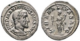 Römische Münzen 
 Kaiserzeit 
 Maximinus I. Thrax 235-238 
 Denar 235/236 -Rom-. IMP MAXIMINVS PIVS AVG. Belorbeerte und drapierte Panzerbüste nach...