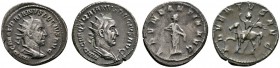 Römische Münzen 
 Kaiserzeit 
 Traianus Decius 249-251 
 Lot (2 Stücke): Antoniniane -Rom-. Belorbeerte Panzerbüste mit Strahlen­krone nach rechts ...