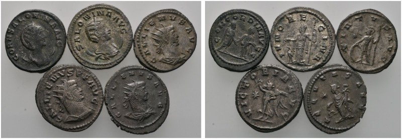 Römische Münzen 
 Kaiserzeit 
 Gallienus 253-268 
 Lot (5 Stücke): Antoninian...