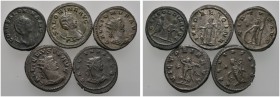 Römische Münzen 
 Kaiserzeit 
 Gallienus 253-268 
 Lot (5 Stücke): Antoniniane -Antiochia-. Drapierte Büste mit Strahlenkrone nach rechts / Aequita...