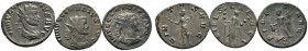Römische Münzen 
 Kaiserzeit 
 Claudius II. Gothicus 268-270 
 Lot (3 Stücke): Antoniniane. Drapierte Büste mit Strahlenkrone nach rechts / Fides n...