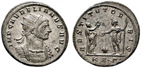 Römische Münzen 
 Kaiserzeit 
 Aurelianus 270-275 
 Antoninian 274/275 -Serdica-. IMP C AVRELIANVS AVG. Gepanzerte Büste mit Strahlenkrone nach rec...