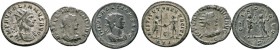 Römische Münzen 
 Kaiserzeit 
 Aurelianus 270-275 
 Lot (3 Stücke): Antoniniane -Antiochia-. Gepanzertes Brustbild mit Strahlenkrone nach rechts / ...
