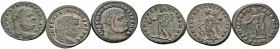 Römische Münzen 
 Kaiserzeit 
 Maximianus Herculius 286-305, 306-308, 310 
 Lot (3 Stücke): Folles. Belorbeerte Büste nach rechts / Genius nach lin...