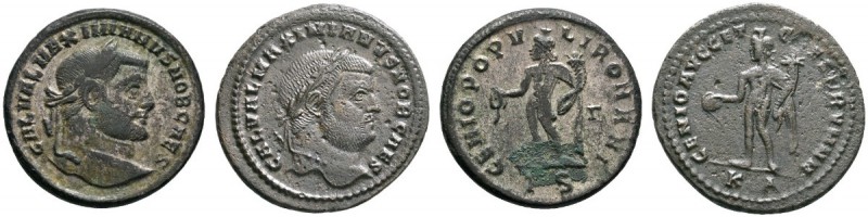 Römische Münzen 
 Kaiserzeit 
 Galerius 293-311 
 Lot (2 Stücke): Folles. Bel...