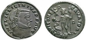 Römische Münzen 
 Kaiserzeit 
 Licinius I. 308-324 
 Folles 313 -Siscia-. IMP LIC LICINIVS P F AVG. Belorbeerte Büste nach rechts / IOVI CONSERVA T...