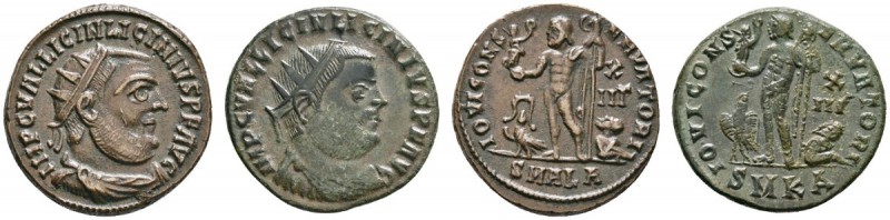 Römische Münzen 
 Kaiserzeit 
 Licinius I. 308-324 
 Lot (2 Stücke): Folles. ...