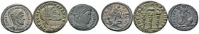 Römische Münzen 
 Kaiserzeit 
 Constantinus I. der Grosse 307-337 
 Lot (3 Stücke): Folles. Behelmte Panzerbüste nach rechts / Standarte vor zwei G...