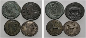 Römische Münzen 
 Kaiserzeit 
 Constantinus I. der Grosse 307-337 
 Lot (4 Stücke): Kleinfolles - Gedenkprägungen seiner Zeit. Behelmte Romabüste n...