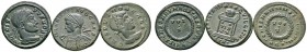 Römische Münzen 
 Kaiserzeit 
 Crispus Caesar 316-326 
 Lot (3 Stücke): Folles. Belorbeerte Büste nach rechts / Schrift im Kranz (-Aquleia- RIC 89,...