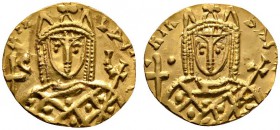 Byzantinische Münzen 
 Irene (allein) 797-802 
 Solidus -Syrakus-. Frontale Büste der Irene mit Loros, Krone, Kreuzglobus und Zepter, im Feld C-I / ...