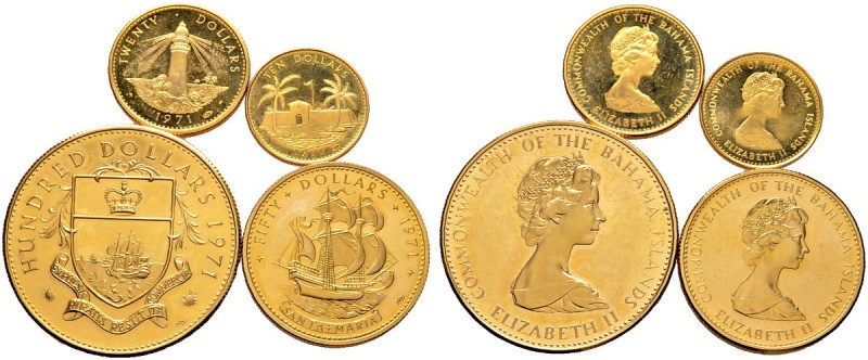 Ausländische Münzen und Medaillen 
 Bahamas 
 4-tlg. Goldmünzensatz 1971. Best...