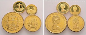 Ausländische Münzen und Medaillen 
 Bahamas 
 4-tlg. Goldmünzensatz 1971. Ein zweites Set. KM PS5B, Fr. 5, 7, 9, 11. zus. 65,9 g Feingold
 im dunke...