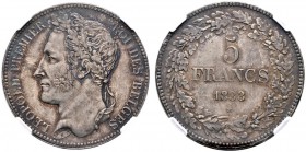Ausländische Münzen und Medaillen 
 Belgien-Königreich 
 Leopold I. 1830-1865 
 5 Francs 1833. KM 3.1, Dav. 50. In US-Plastikholder der NGC (slappe...