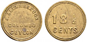 Ausländische Münzen und Medaillen 
 Ceylon, Britisch 
 Messing-Plantagengeld ( TOKEN ) zu 18 1/2 Cents o.J. der Kaffeemühle J. Allemakkoon, Colombo....
