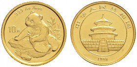 Ausländische Münzen und Medaillen 
 China-Volksrepublik 
 10 Yuan 1998. Panda. KM 1127, Fr. B7. 3,11 g Feingold (1/10 Unze). Auflage: nur 8.502 Exem...