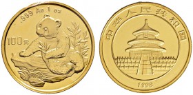 Ausländische Münzen und Medaillen 
 China-Volksrepublik 
 100 Yuan 1998. Panda. KM 1130, Fr. B4. 31,10 g Feingold (1 Unze)
 original verschweißt, S...